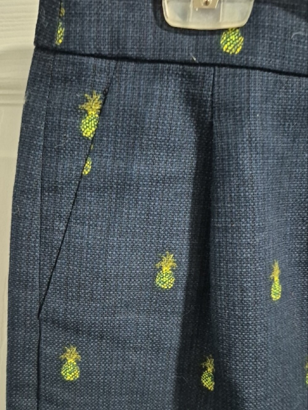 J. Crew Navy Pencil Skirt with Lime Pineapple Embroidery - Picture 3 of 5
